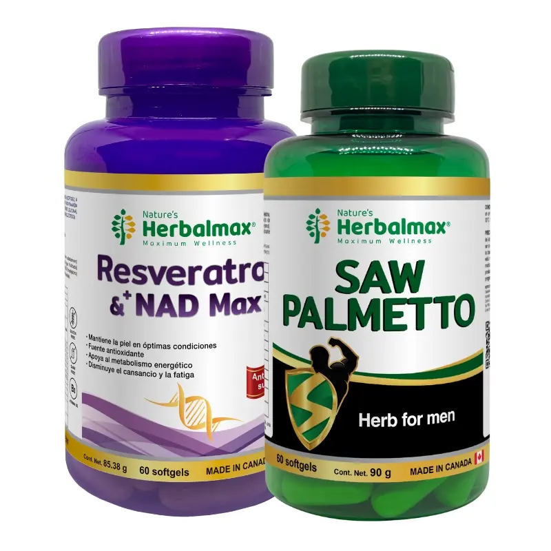 RESVERATROL & +NAD MAX SOFTGEL 1423 mg ENVASE X 60 U0 + SAW PALMETTO SOFTGELS 1500 mg ENVASE X 60