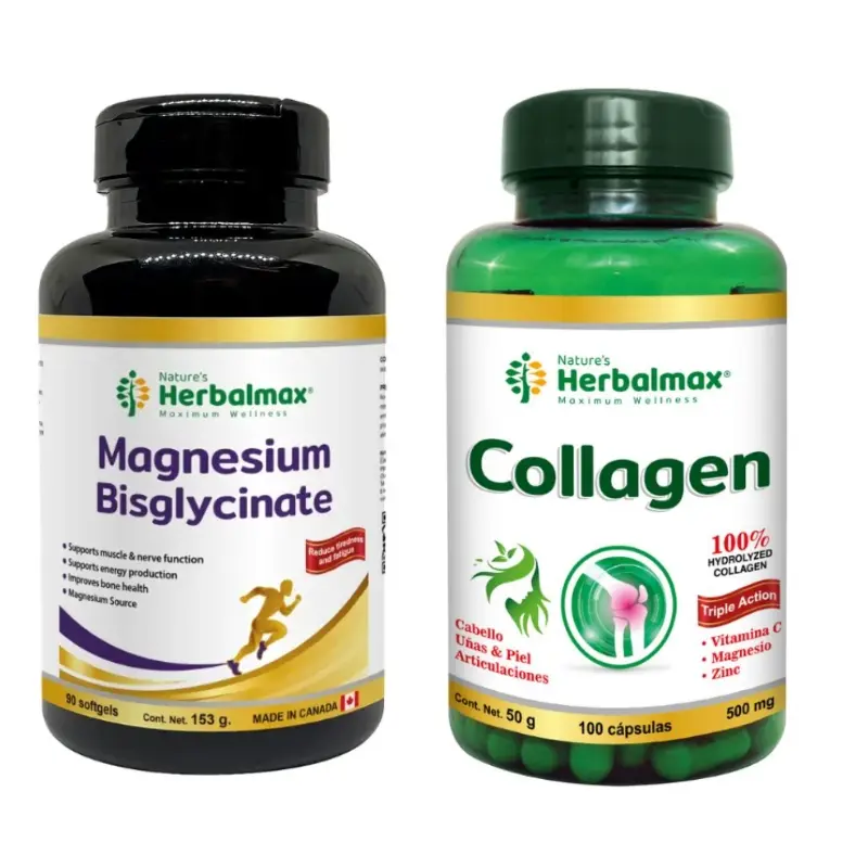 COLLAGEN CAPSULAS 500 mg ENVASE X 100 + MAGNESIUM BISGLYCINATE SOFTGEL 1700 mg ENVASE X 90 U 