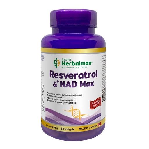 [PDX-0114] RESVERATROL & +NAD MAX SOFTGEL 1423 mg ENVASE X 60 U