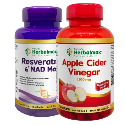 [WKIX-0040] RESVERATROL & +NAD MAX SOFTGEL 1423 mg ENVASE X 60 U + APPLE CIDER VINEGAR SOFTGELS 1100MG  ENVASE X 120