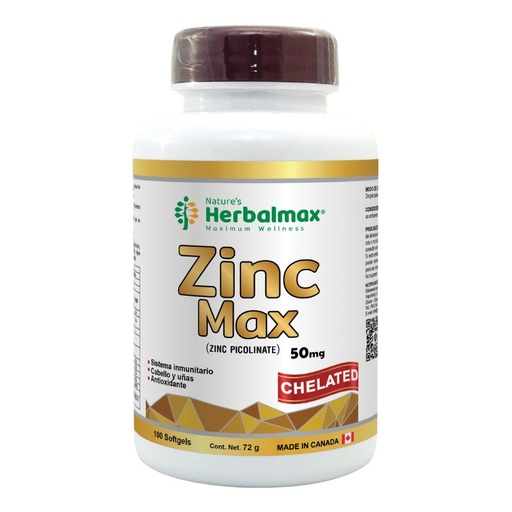 [PDX-0037] ZINC MAX  CHELATED SOFTGELS 720 mg ENVASE X 100