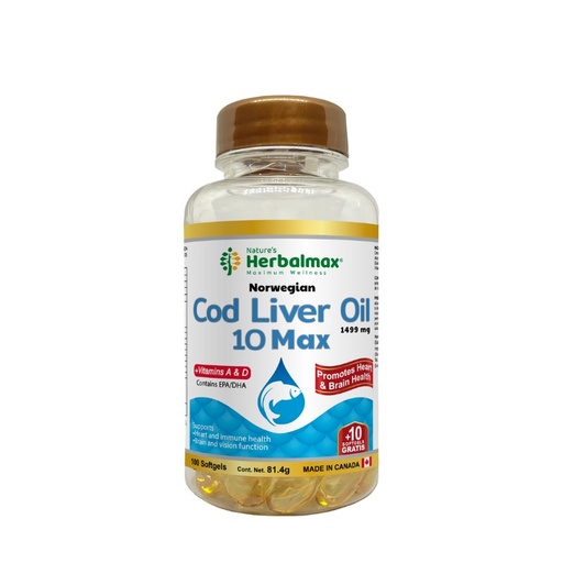 [PDX-0078] COD LIVER OIL 10 MAX SOFTGEL 740 mg ENVASE X 110