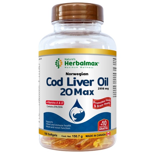 [PDX-0079] COD LIVER OIL 20 MAX SOFTGEL 1370 mg ENVASE X 110 U