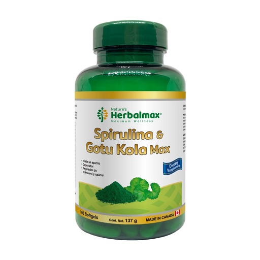 [PDX-0080] SPIRULINA & GOTU KOLA-MAX SOFTGELS 1370 mg ENVASE X 100
